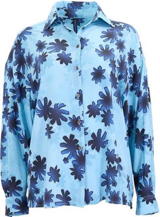 Lords of Harlech Sophie Silk Oversized Blouse in Rambla Floral Teal at Nordstrom, Size Xx-Large