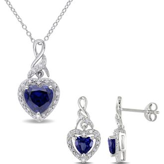 Delmar Lab-Grown Blue Sapphire & Diamond Drop Earrings & Necklace Set at Nordstrom Rack