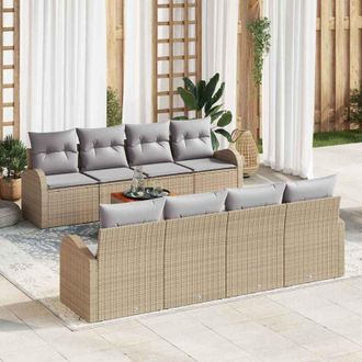 vidaXL Conjunto De Sof&aacute; De Jard&iacute;n 9 Pcs Beige Polirat&aacute;n Vidaxl