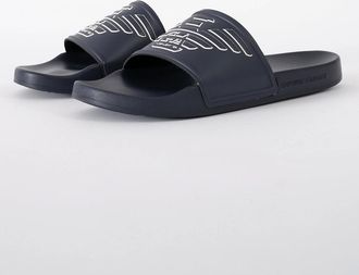 Emporio Armani Mens Emporio Armani Mens PVC Pool Slides with Eagle Logo - Blue/Whisper White - Black/Black - Size: UK11 eu45