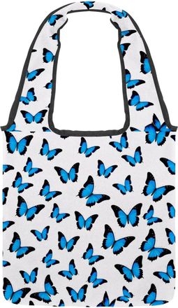 Generic Blue Butterflies Reversible Canvas Shoulder Tote - Double-Sided Print, 12oz Cotton, 27cm Drop, Fold-Flat Bag for Travel, Shopping, Street Outings