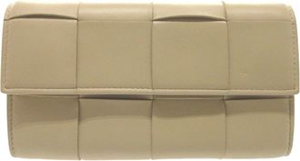 Bottega Veneta Beige Leather Long Wallet (Bi-Fold) (Pre-Owned)
