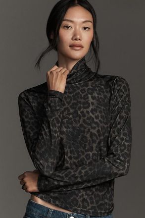 Essentiel Long-Sleeve Leopard Turtleneck Top