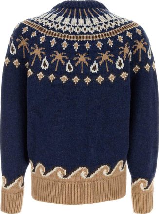 Alanui Mens Embroidered Wool Sweet Winter Sweater Nightbluemulticol Exterior: Virgin Maglieria