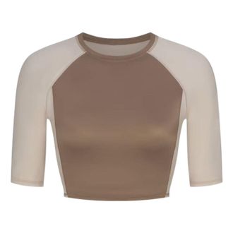 Nike (WMNS) Nike x SKIMS Shine Padded 1/2-Sleeve Crop Top Truffle Stone BABRA9498W-TST