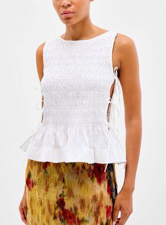 Ganni Womens Knots and ruffles smocked blouse