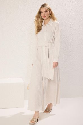Trendyol Modest Dames Beige Effen Maxi Lang Casual Blousejurk Modest Jurken