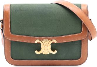 Celine Green Teen Canvas and Calfskin Triomphe Crossbody