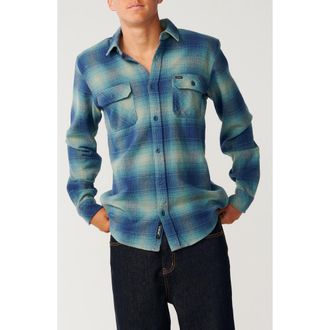 Rip Curl Count Plaid Cotton Flannel Button-Up Shirt in Light Navy at Nordstrom, Size Medium