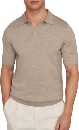 Reiss Duchie Johnny Collar Short Sleeve Wool Polo Sweater in Wheat Melange at Nordstrom, Size Xx-Large