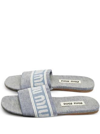 Miu Miu denim logo sandals - women - Fabric/Fabric/Calf Leather - 38 - Blue