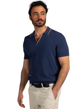 N-Z-A- NEW ZEALAND AUCKLAND V-hals poloshirt New Zealand donkerblauw oranje rand boord