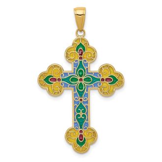 Diamond2Deal 14k Yellow Gold Acrylic Flower Center Budded Cross Pendant