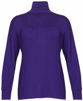 Purple Hanger New Womens Gathered Ruched Long Sleeve T-Shirt Tops Ladies Stretch High Polo Neck Plus Size Top Purple
