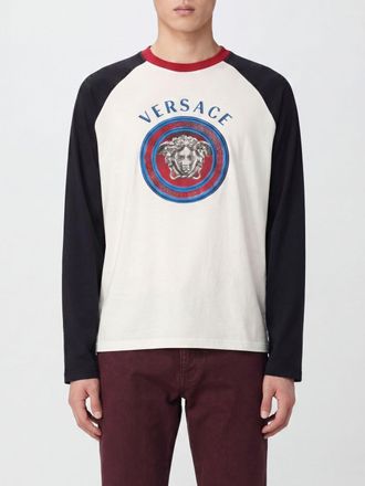 Versace T-shirt a maniche lunghe in cotone con logo Medusa e profili a contrasto
