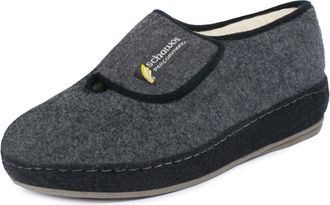 Schawos Mens Hook-and-Loop Slipper 6064 - Warm Felt House Shoe with Wool Lining & Non-Slip Sole (Dark Grey, uk_footwear_size_system, adult, men, numeric, medi