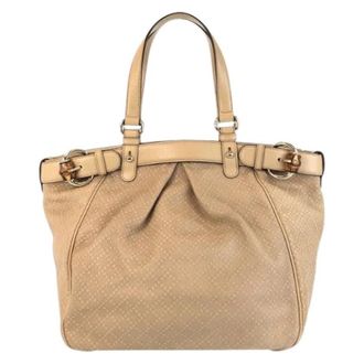 Gucci Pre-owned Bamboo Diamante Canvas Leather Tote - Dames - Vintage Shopper - Beige - ONE Size - Leer - Vintage