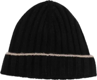 Brunello Cucinelli Black Striped Beanie Cap