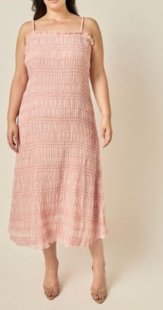 endless rose Shirred Ruffle Midi Dress in Pink at Nordstrom, Size 1X