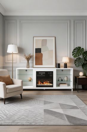 Living and Home 18 Recessed Electric Fireplace TV Stand with Remote Control in White