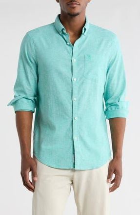 Original Penguin Linen Blend Woven Solid Button-Down Shirt in Atlantis at Nordstrom Rack, Size Xx-Large