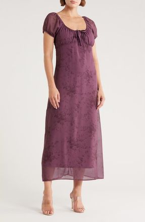 Madden Girl Cap Sleeve Empire Waist Chiffon Maxi Dress in Mauve Combo at Nordstrom Rack, Size Medium