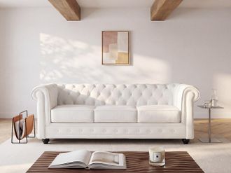 Vente-Unique Divano 3 posti in Pelle di bufalo Bianca - CHESTERFIELD