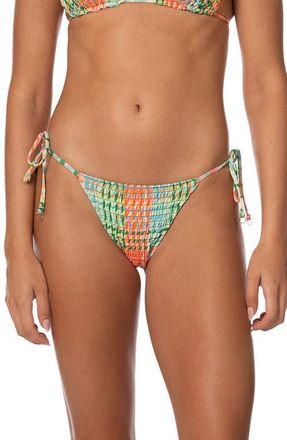 Maaji Dreamy Grid Sunflash Side Tie Bikini Bottoms in Open Green at Nordstrom, Size Medium