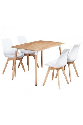 Life Interiors 5PCs Dining Set - a Halo Dining Table & Set of 4 Lorenzo Tulip chairs with Padded Seat in White