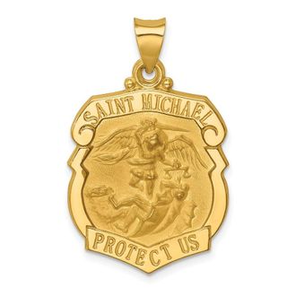 Diamond2Deal 14k Yellow Gold Polished and Satin St. Michael Badge Medal Hollow Pendant