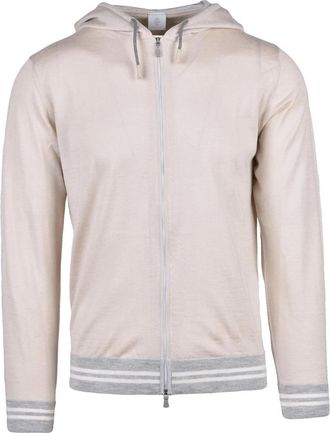 Eleventy Beige Grey Wool Silk Knit Zip Sweatshirt
