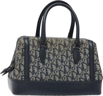 Dior Vintage Frame Doctor Bag Diorissimo Canvas Navy Canvas Bag (Pre-Owned)