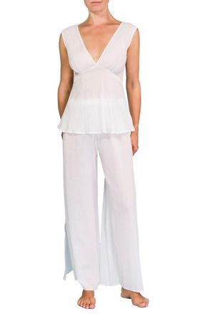 Everyday Ritual Deep V Wide Leg Pajamas in White at Nordstrom, Size Xx-Large