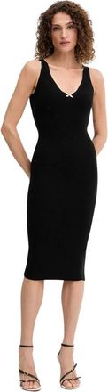 Elisabetta Franchi Bow Ribbed Dress - Dames - Casual kleedjes - Zwart - XL - Leer - Kleedjes
