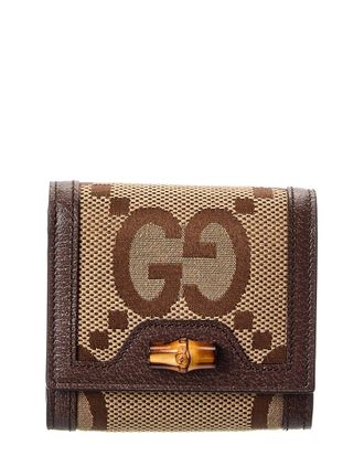 Gucci Bamboo Jumbo Gg Canvas & Leather Card Case