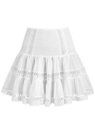 Charo Ruiz Ibiza Hortens Lace-embellished Cotton-blend Mini Skirt - White - S (UK8-10 / S)