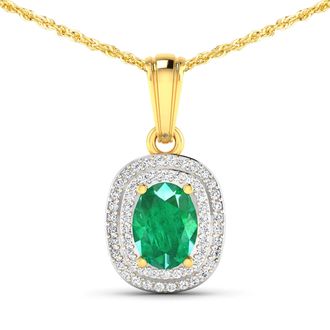 Diana M. Jewels Zambian Emerald ( Better ) Oval 8x6mm - 1Pc + White Diamond F/C Round 1mm - 58Pcs ( White Pen Rhodium ) (I1-I2/I color)
