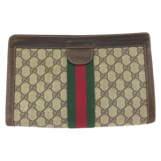 Gucci Pre-owned Clutches, male, Brown, Size: ONE SIZE Pre-owned GG Supreme Canvas Leather Clutch Bag