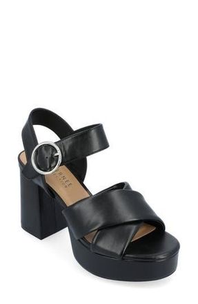 Journee Collection Akeely Block Heel Platform Sandal in Black at Nordstrom Rack, Size 10