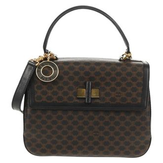 Celine Vintage Convertible Top Handle Bag Macadam Coated Canvas Brown Pvc Handbag (Pre-Owned)