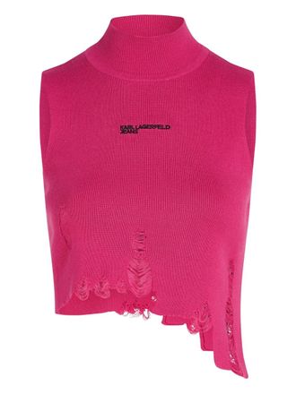 Karl Lagerfeld distressed mock-neck top - women - Cotton/Acrylic - S - Pink