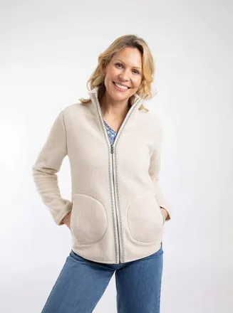 Weird Fish Lucille Lightweight Full Zip Borg Fleece in Ecru at Nordstrom, Size 10