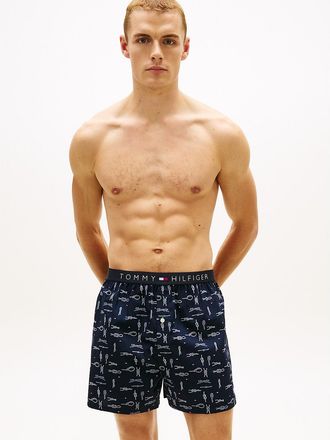 Tommy Hilfiger Mens Printed Woven Boxer - Blue - XL
