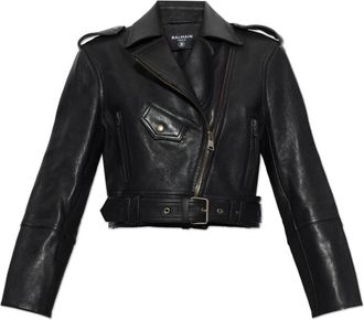 Balmain Leren Jas met Riem - Dames - Leren en Su&egrave;de Jassen - Zwart - 2XS - Leer - Jassen