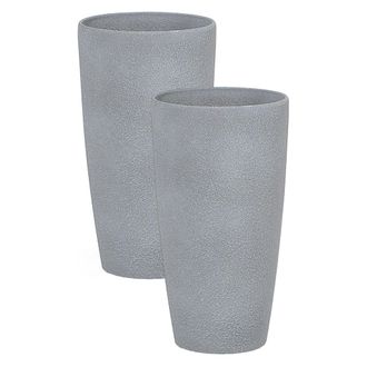 Beliani Conjunto De 2 Macetas De Mezcla De Piedra Gris 23 Cm Jardinera Minimalista Abdera