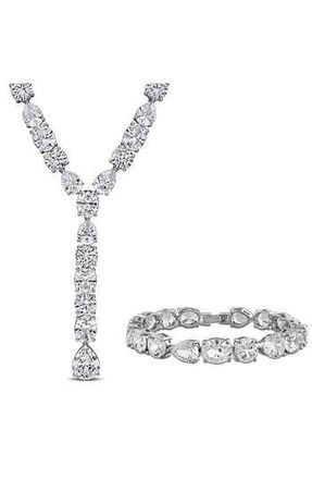 Delmar Lab Grown White Sapphire Necklace & Bracelet Set in Silver at Nordstrom Rack