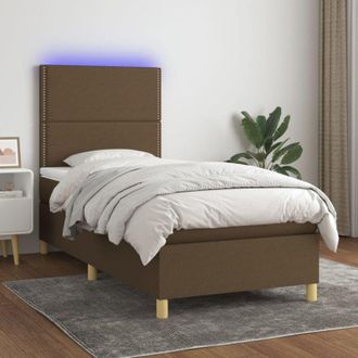 vidaXL Vidaxl - Cama Box Spring Colch&oacute;n Luces Led Tela Marr&oacute;n Oscuro 100x200cm