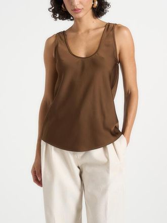 Mani&egrave;re De Voir Mathilda Satin Scoop Neck Open Back Tank Top in Brown at Nordstrom, Size 8