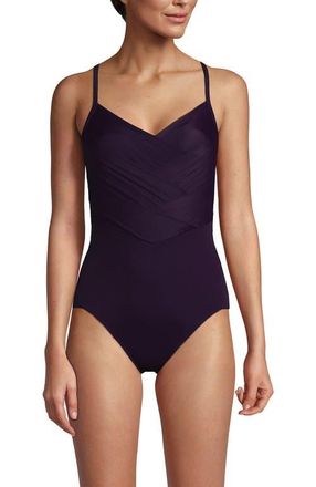 Lands End D-Cup Slender Suit Pleated X-back One Piece Swimsuit in Blackberry at Nordstrom, Size 18