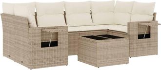 vidaXL Vidaxl - Set Sof&aacute;s De Jard&iacute;n 7 Piezas Y Cojines Rat&aacute;n Sint&eacute;tico Beige